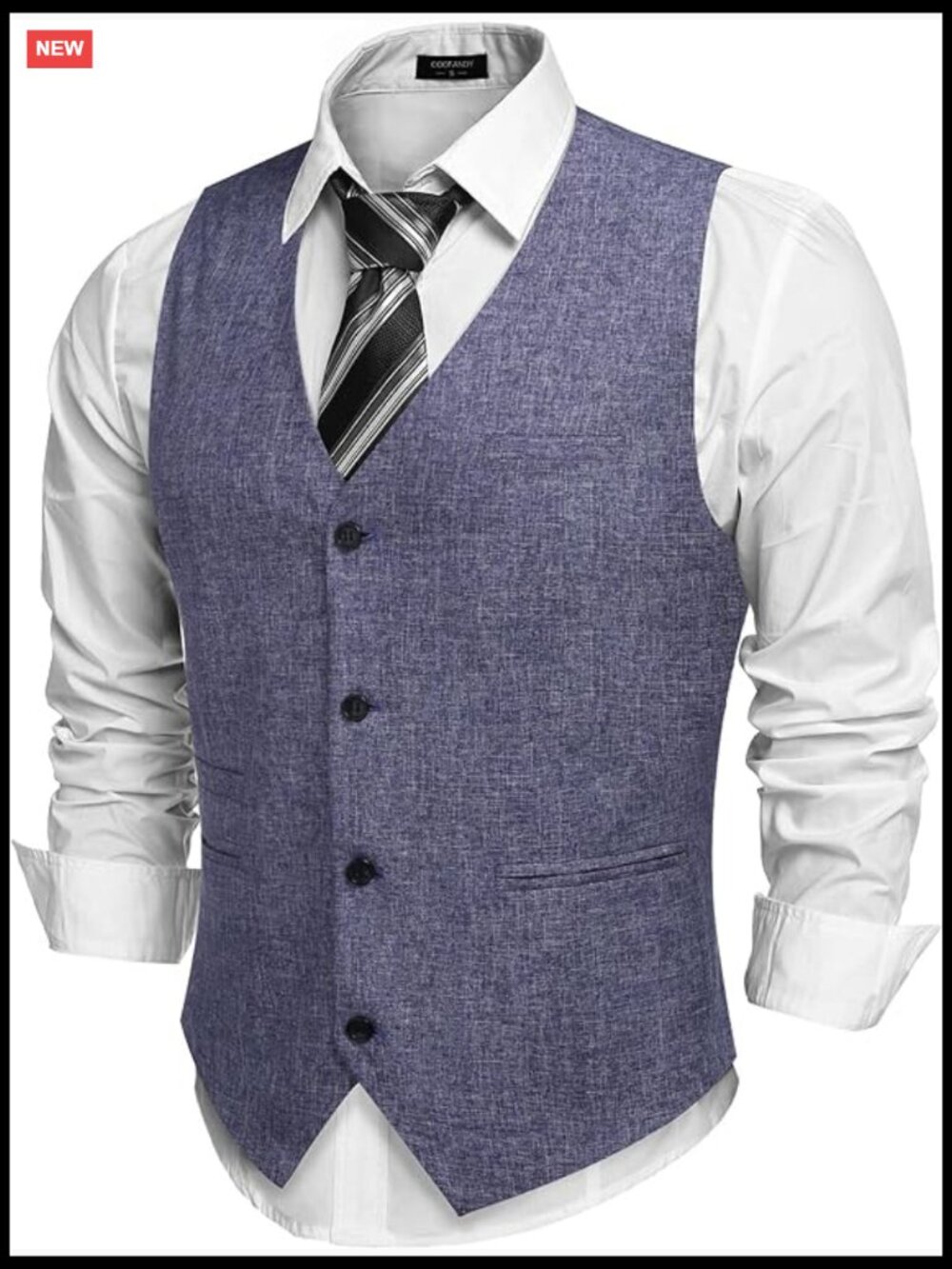 Slim Fit Suit Vest with 4 Button Front, Adjustable Back Strap, Lightweight
